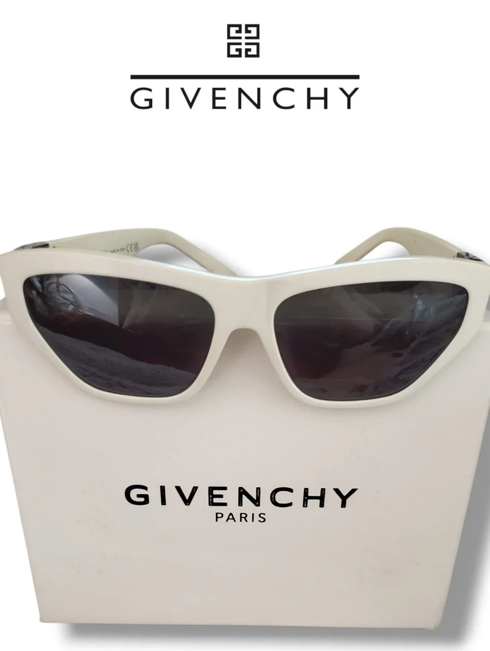 Givenchy White/ Ivory 4G Cat-Eye Sunglasses Smoke Lenses Designer Pair GV400451I